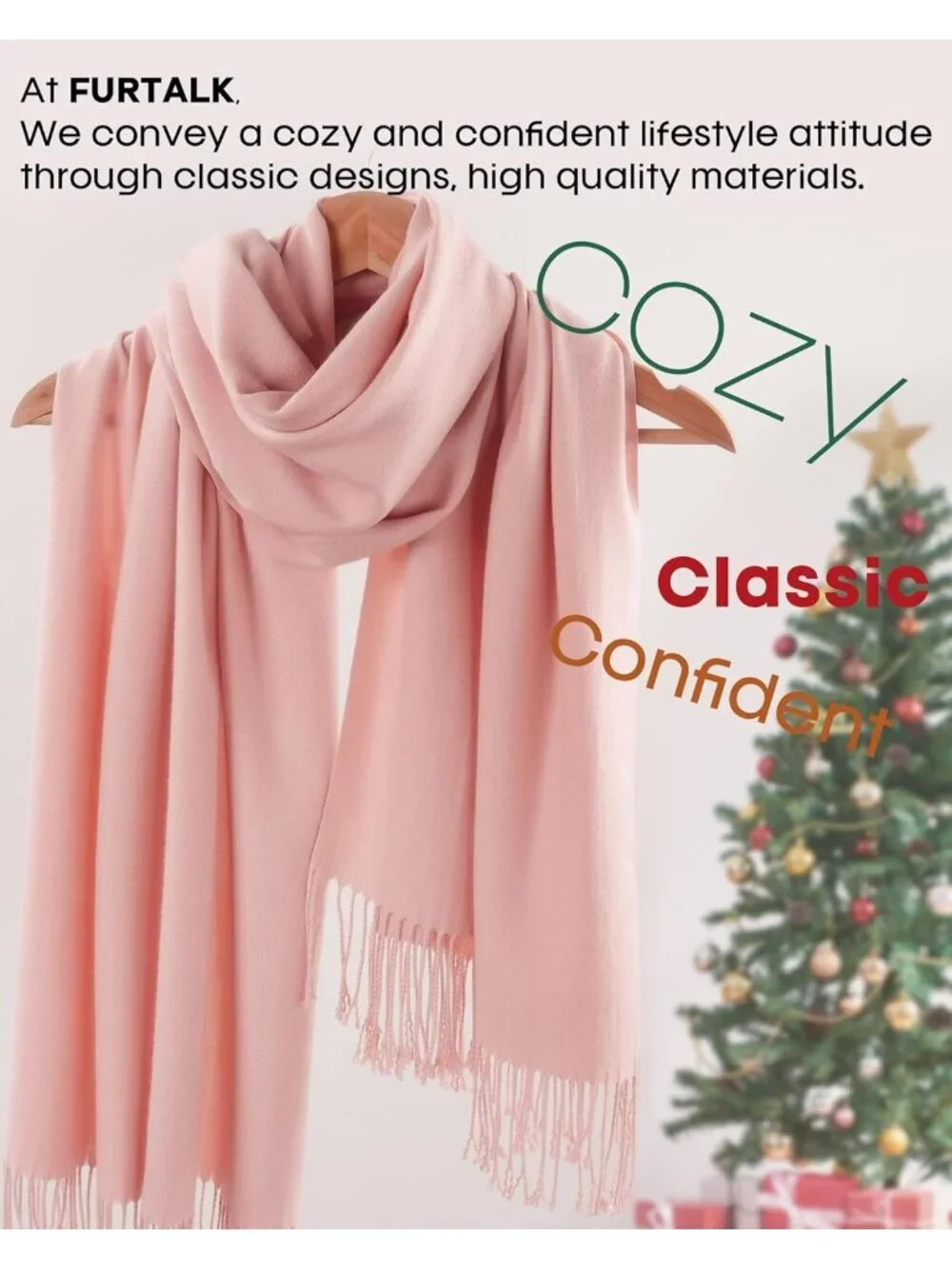 Women's Baby Pink Evening Dresses Blanket Imported Pashmina Shawl Scarves